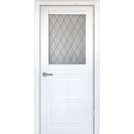 Дверь Гамма ПО/Сатинат рисунок Ромб, Винил белый (600мм, ПОС, ромб, 2000мм, 38мм, Soft-touch, белый)
